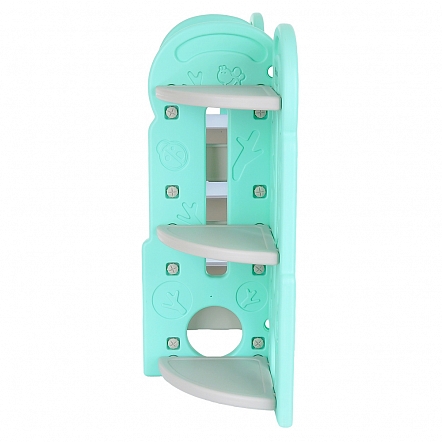 Стеллаж для игрушек с ящиками и приставками(2 угловые),4 полки,Бежев./бирюз./белый,148*36*91