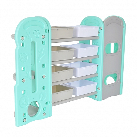 Стеллаж для игрушек с ящиками и приставками(книжн.+углов),4 полки,Бежев./бирюз./бел.153*36*91