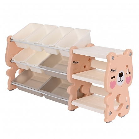 Стеллаж для игрушек с ящиками Медвежонок,3 полки,Pink/Персик,123*33*65h
