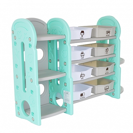 Стеллаж для игрушек с ящиками и приставками(книжн.+углов),4 полки,Бежев./бирюз./бел.153*36*91