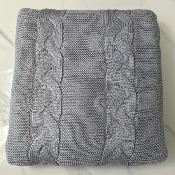 Плед утепленный Широкая коса, серый, трикотаж 90*100 см