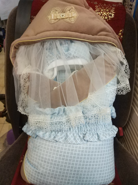 Конверт-Одеяло на выписку ЗИМА, Мокко, Голубой/Коричневый, арт.  ш1201