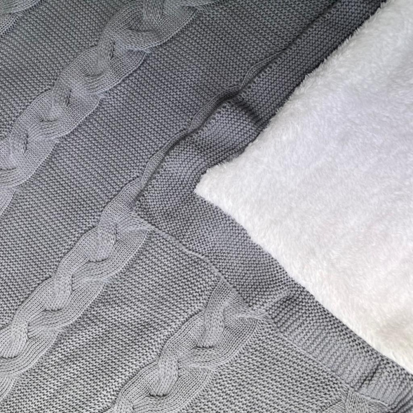 Плед утепленный Широкая коса, серый, трикотаж 90*100 см