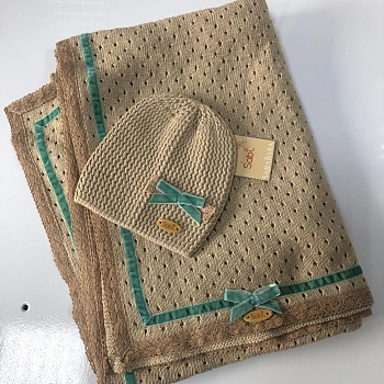 Комплект на выписку (плед и шапочка) SaraBara Ализе бежево-мятный 82691