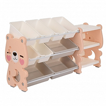 Стеллаж для игрушек с ящиками Медвежонок,3 полки,Pink/Персик,123*33*65h