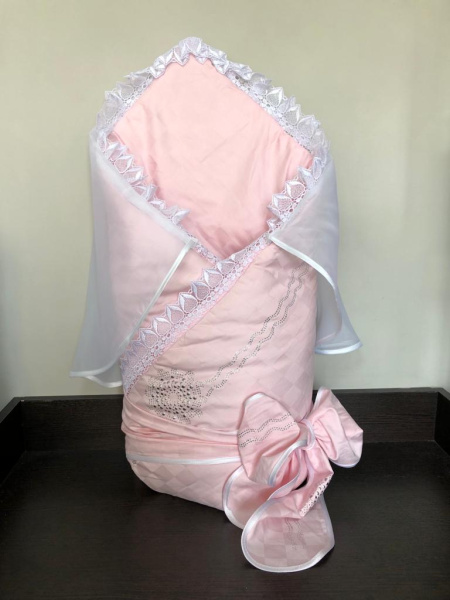 Одеяло-конверт на выписку, со съемной вуалью, Зима, розовый