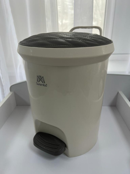 Ведро мусорное круглое, серая крышка