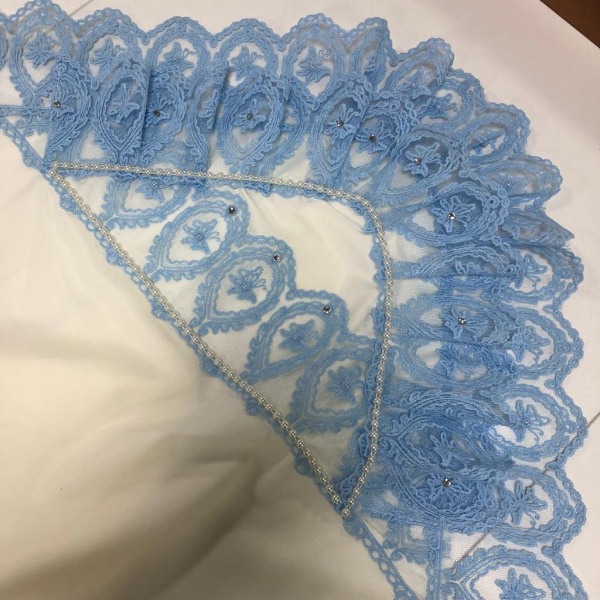 Уголок на выписку. Кружево. 85*85, голубой