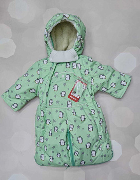 Комбинезон Трансформер Зимний, Пингвин, Зеленый, 74