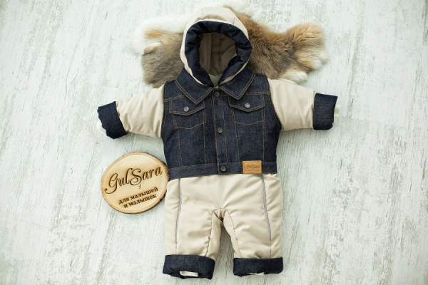 Комбинезон ЗИМА с жилеткой, трансформер,р-р74 молочный/синий Зима, Арт.899,1