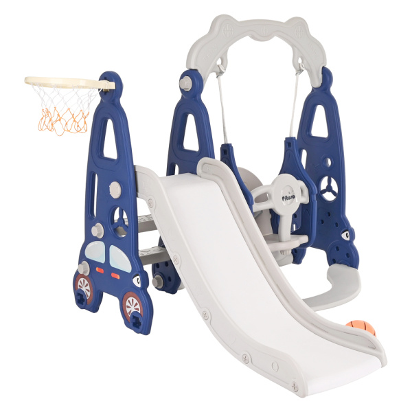 Горка-Комплекс Суперкар (горка,качели,баскет.кольцо) Синий 118*142*109h