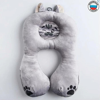 Подушка дорожная для автокресла "Кот", Серая