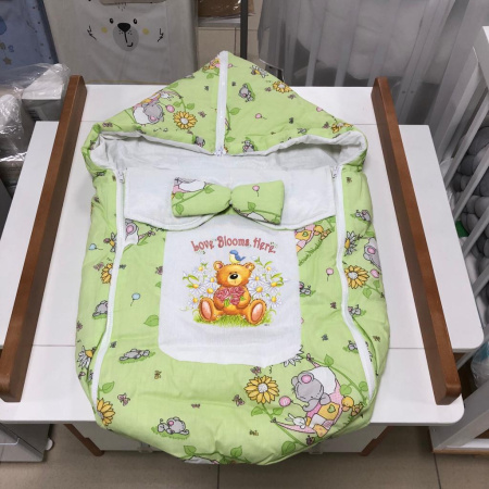 Конверт для новорожденного Лето Мишка, зеленый