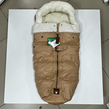 Конверт в коляску, зимний, кожа беж, арт 11145