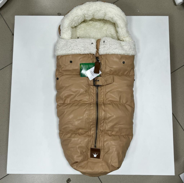 Конверт в коляску, зимний, кожа беж, арт 11145