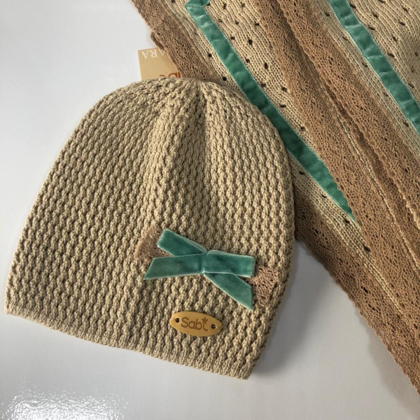 Комплект на выписку (плед и шапочка) SaraBara Ализе бежево-мятный 82691