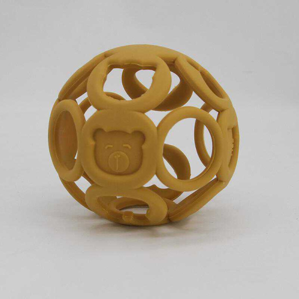 Прорезыватель-грызунок силиконовый шарик-паутинка мягкий, горчичный