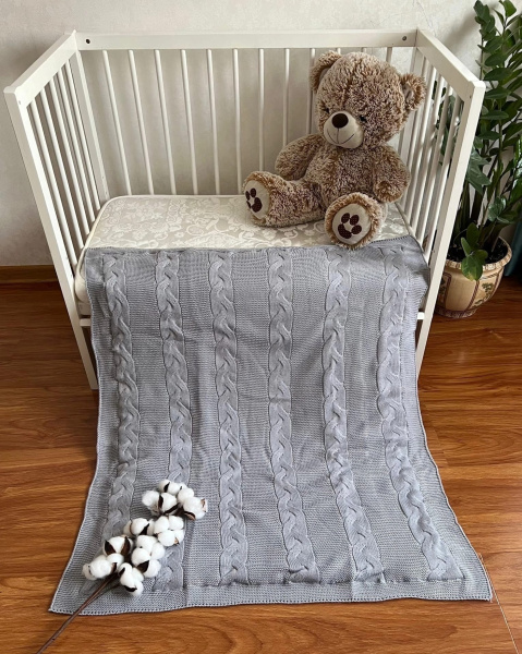 Плед утепленный Широкая коса, серый, трикотаж 90*100 см