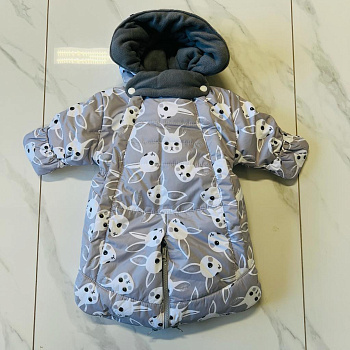 Комбинезон Трансформер Зимний, Зайки, Серый, 74