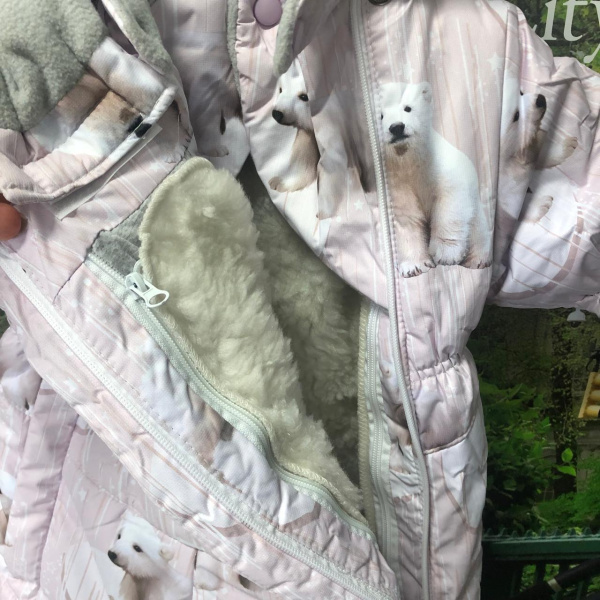 Комбинезон Трансформер Зимний, Белый медведь, Сиреневый 56-74