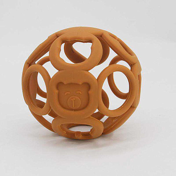 Прорезыватель-грызунок силиконовый шарик-паутинка мягкий, коричневый