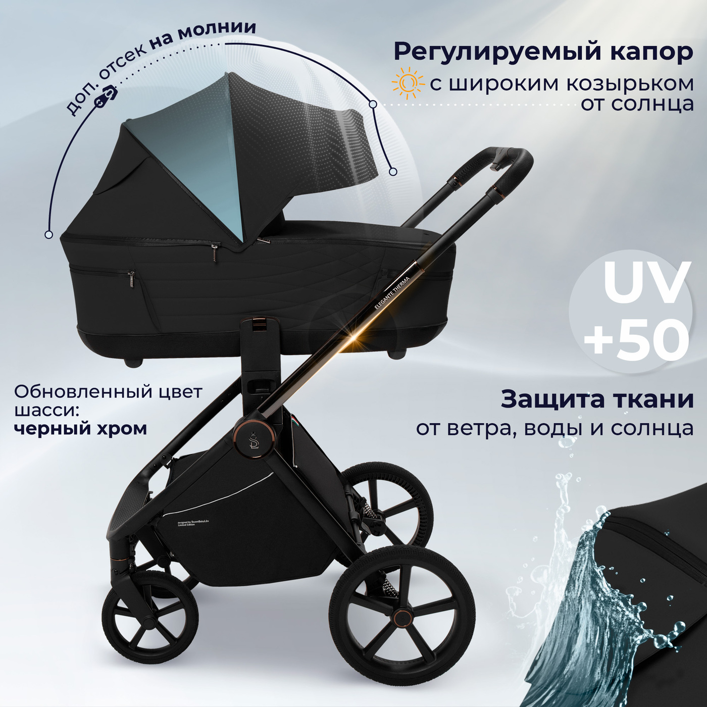 Коляска 2в1 SBL Elegante Therma Black
