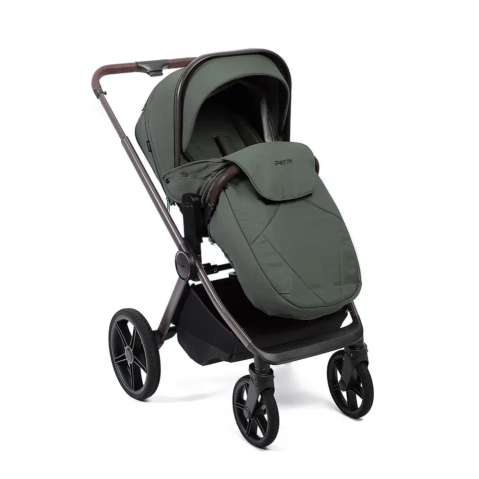 Коляска 2в1 Peppy Monaco thermo Green (зеленый), рама серо-коричневая