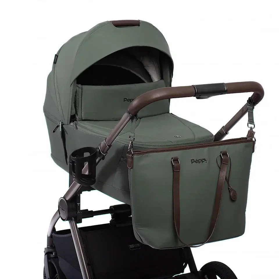 Коляска 2в1 Peppy Monaco thermo Green (зеленый), рама серо-коричневая