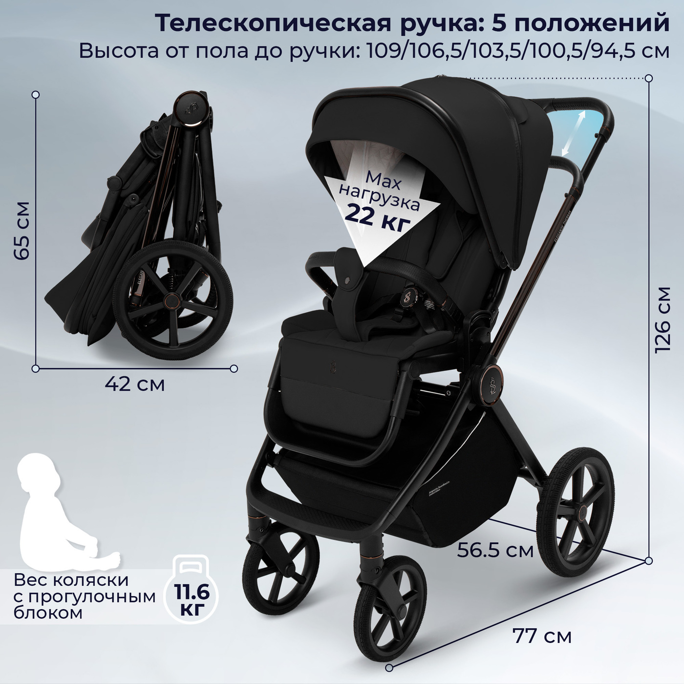 Коляска 2в1 SBL Elegante Therma Black