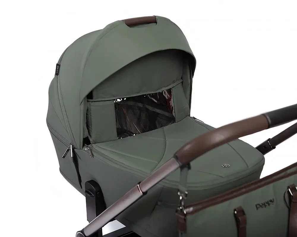 Коляска 2в1 Peppy Monaco thermo Green (зеленый), рама серо-коричневая